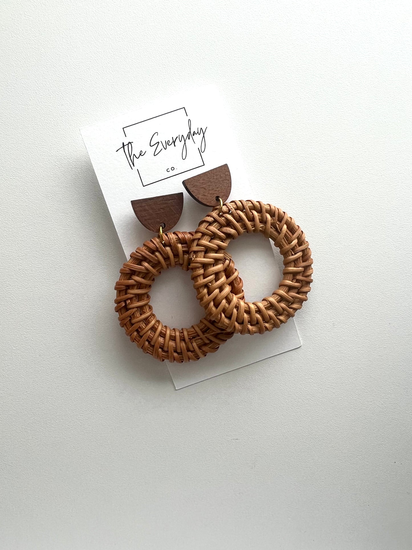 Woven Rattan Earrings with Wood Post