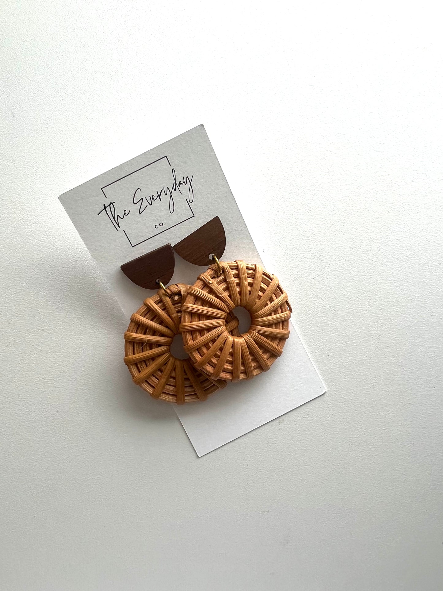 Woven Rattan Earrings with Wood Post