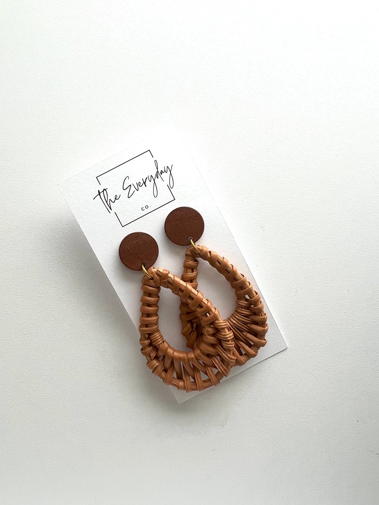 Woven Rattan Earrings with Wood Post
