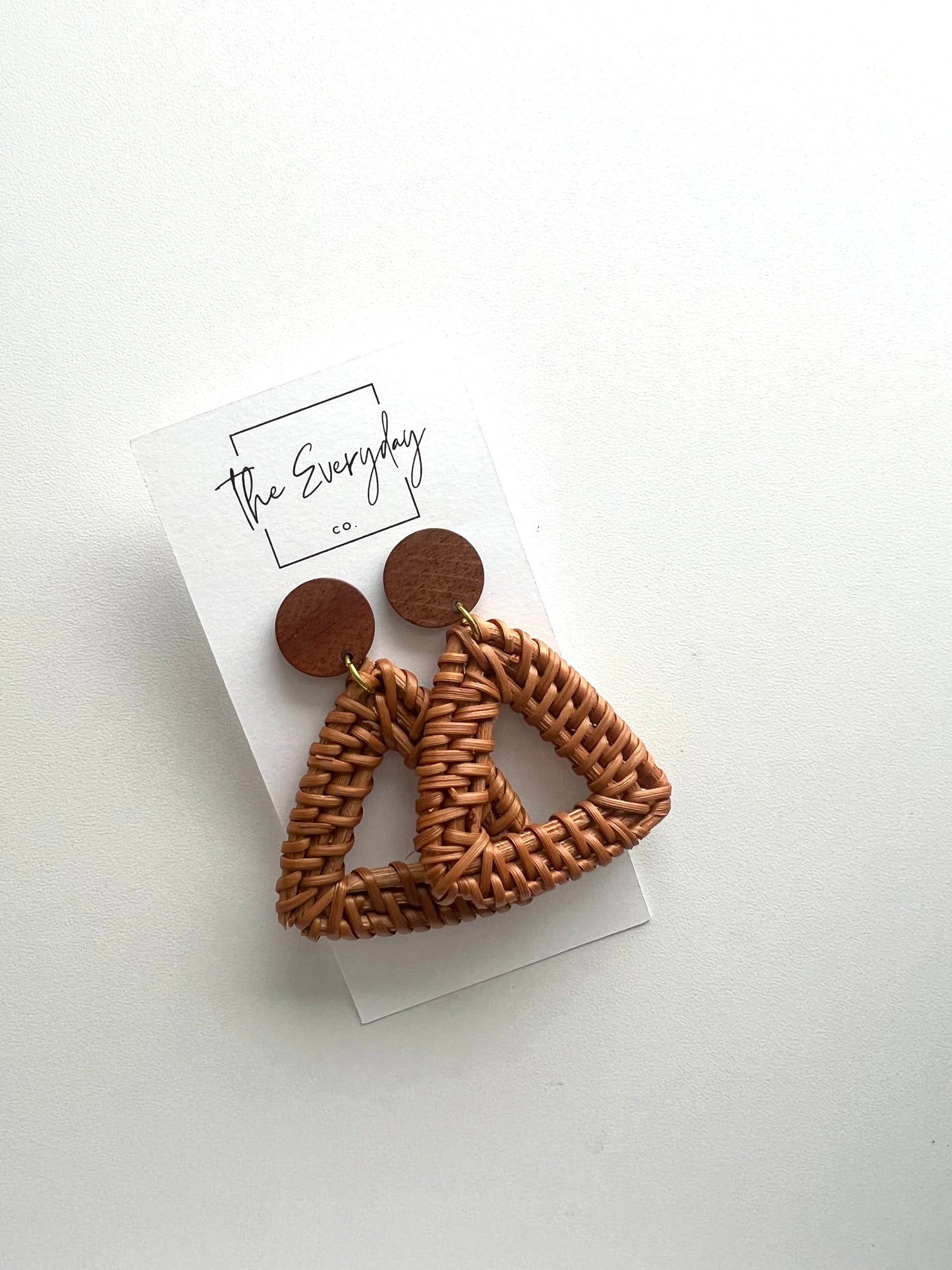 Woven Rattan Earrings with Wood Post