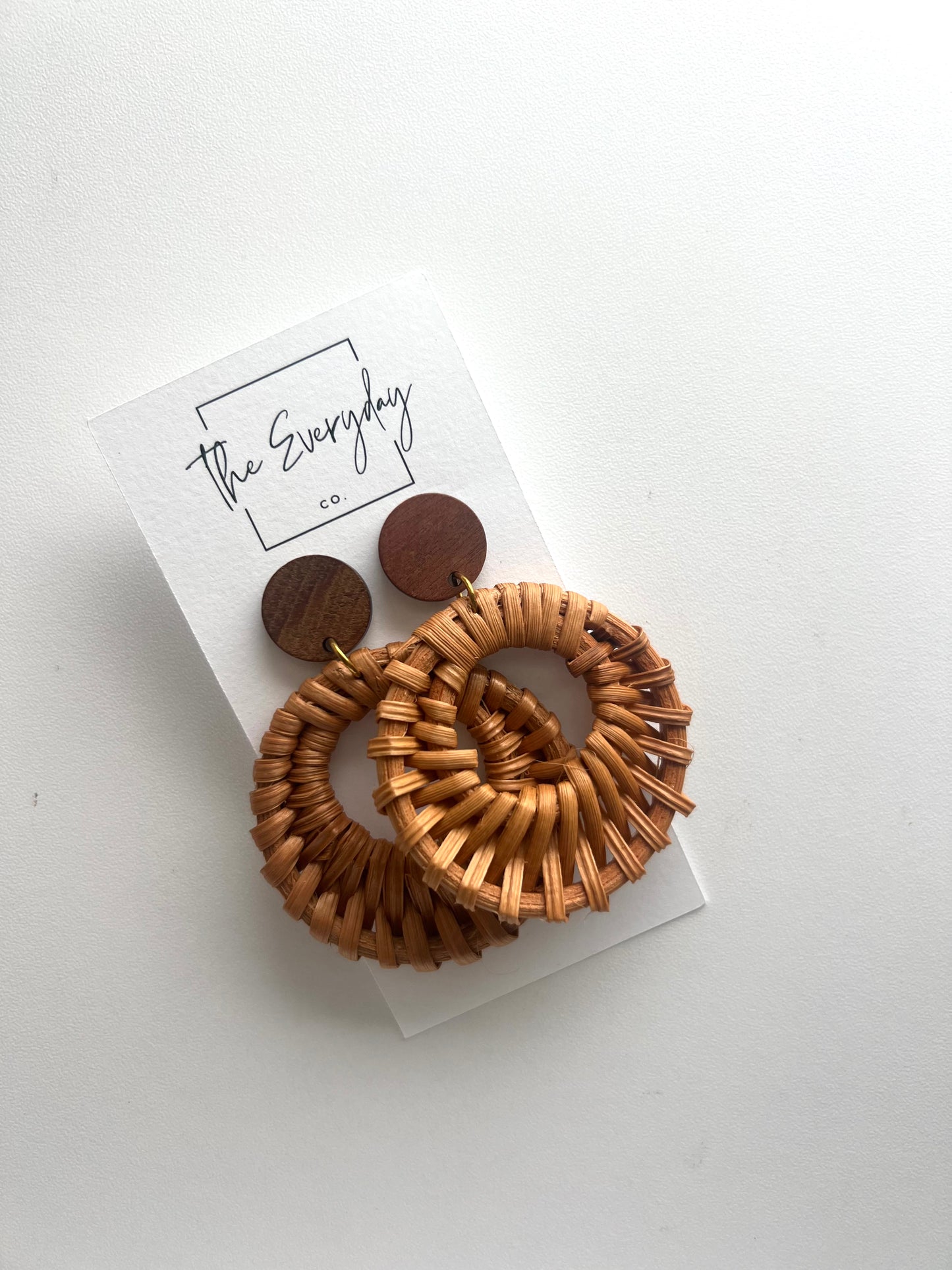 Woven Rattan Earrings with Wood Post