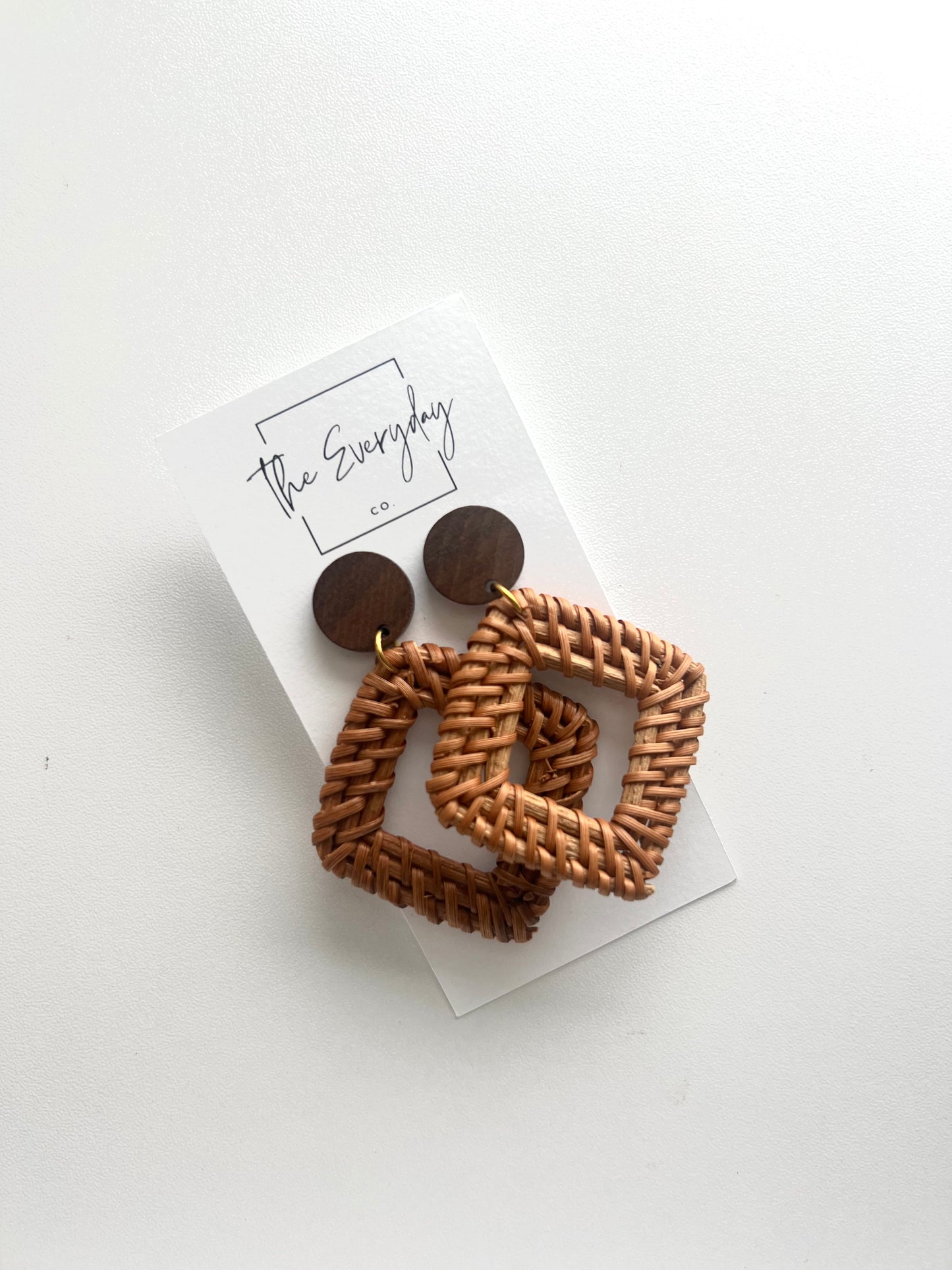 Woven Rattan Earrings with Wood Post
