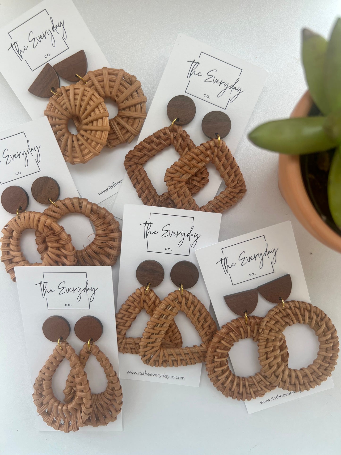 Woven Rattan Earrings with Wood Post